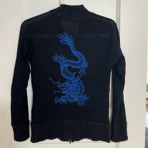 Vivian Tam Black Wool Cardigan with Dragon
